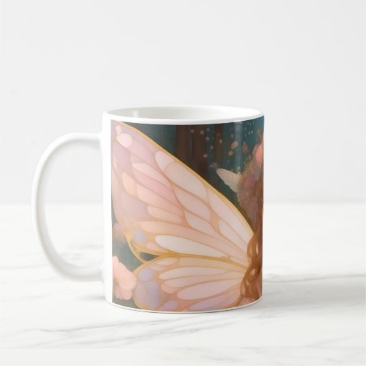 Zauberhafte Träume: Ein weißes rosafarbenes Portra Kaffeetasse (Links)