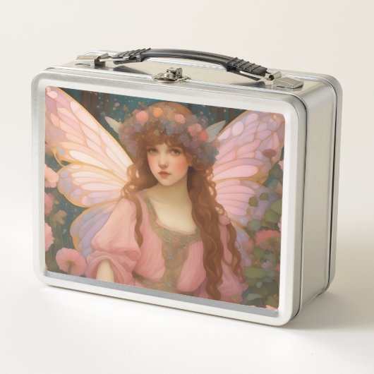 Zauberhafte Träume: Ein weißes rosafarbenes Portra Metall Brotdose (Vorderseite)