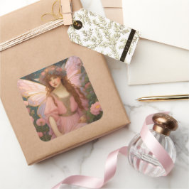 Zauberhafte Träume: Ein weißes rosafarbenes Portra Quadratischer Aufkleber