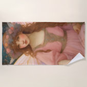 Zauberhafte Träume: Ein weißes rosafarbenes Portra Strandtuch (Vorderseite)