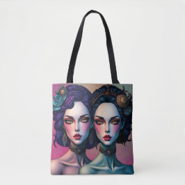 Zauberhafte Twin Sisters Portrait Tote Bag Tasche
