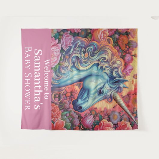 Zauberhafte Unicorn Babydusche im Hintergrund Wandteppich (Vorderseite (Horizontal))