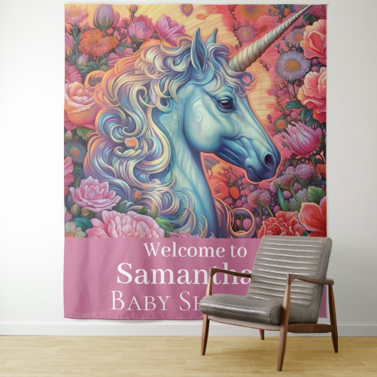 Zauberhafte Unicorn Babydusche im Hintergrund Wandteppich (Beispiel)