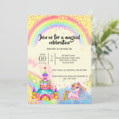 Zauberhafte, unicorn-Regenbogen-Himmel glänzender Einladung (Stehend Vorderseite)