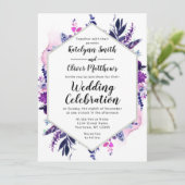 Zauberhafte Violett-Hexagon-Hochzeit Einladung (Stehend Vorderseite)