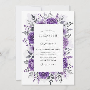 Zauberhafte violette botanische Hochzeit Einladung