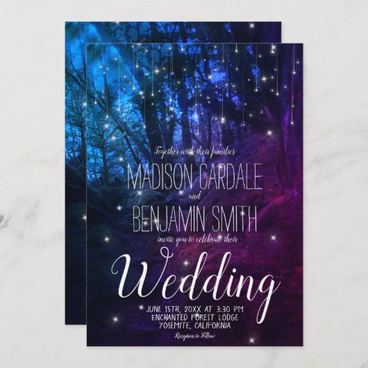 Zauberhafte Waldbäume feiern Hochzeit Einladung (Vorne/Hinten)
