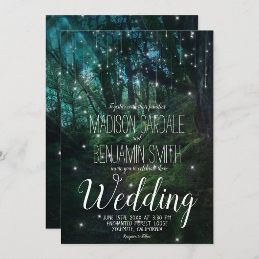 Zauberhafte Waldbäume feiern Hochzeit Einladung (Vorne/Hinten)
