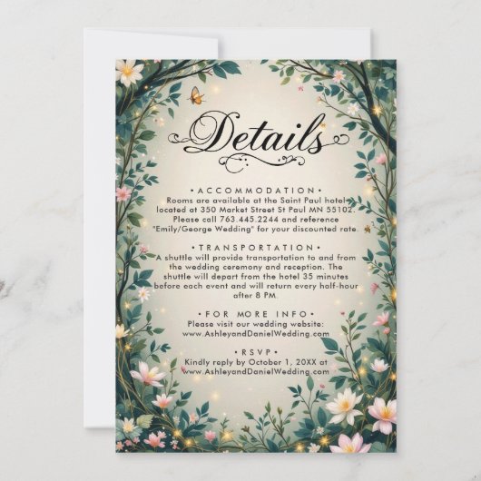 Zauberhafte Waldblumenhochzeit Einladung (Rückseite)