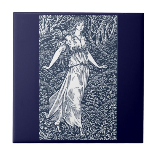 Zauberhafte Waldfee im Stil von William Morris Fliese (Vorderseite)
