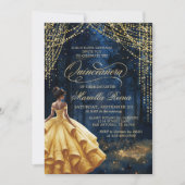Zauberhafte Waldgelbe Goldquinceñera Einladung (Vorderseite)
