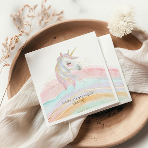 Zauberhafte Wasserfarbe Rainbow Unicorn Geburtstag Serviette