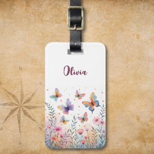 Zauberhafte Wasserfarben-Schmetterlingswiese Gepäckanhänger