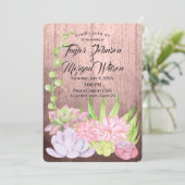 Zauberhafte Wasserfarbensukkulente Pfirsichhochzei Einladung (Stehend Vorderseite)