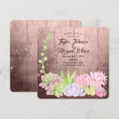 Zauberhafte Wasserfarbensukkulente Pfirsichhochzei Einladung (Vorne/Hinten)