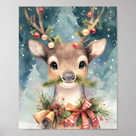 Zauberhafte Weihnachts-Rentier-Wasserfarben-Wandde Poster