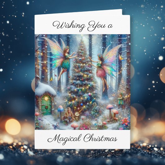 Zauberhafte Weihnachtsbaume und Elfen Karte