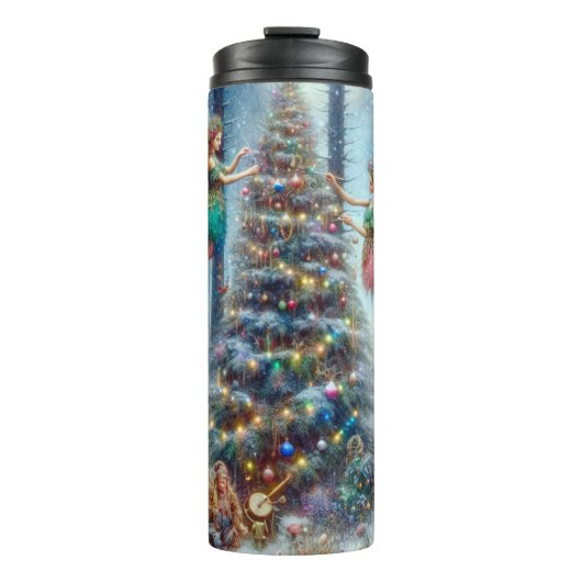 Zauberhafte Weihnachtsbaume und Elfen Thermosbecher (Vorderseite)