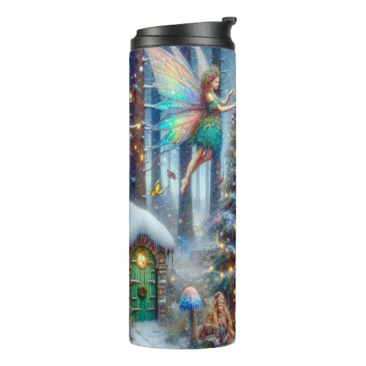 Zauberhafte Weihnachtsbaume und Elfen Thermosbecher (Nach links gedreht)