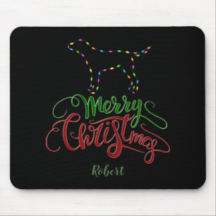 Zauberhafte Weihnachtslichtbirnen Hund Monogramm T Mousepad