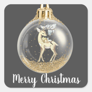 Zauberhafte Weihnachtswildszene Quadratischer Aufkleber