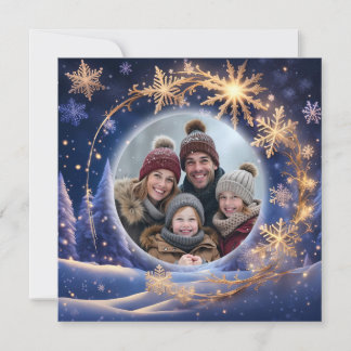 Zauberhafte Weihnachtszeit - goldene Schneeflocken Feiertagskarte