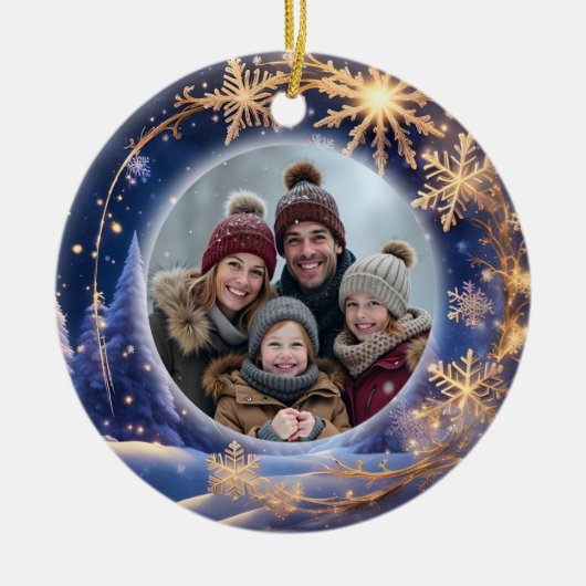 Zauberhafte Weihnachtszeit - goldene Schneeflocken Keramik Ornament (Vorne)