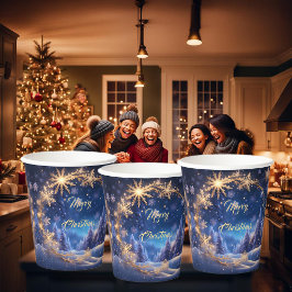 Zauberhafte Weihnachtszeit - goldene Schneeflocken Pappbecher