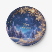 Zauberhafte Weihnachtszeit - goldene Schneeflocken Pappteller (Vorderseite)