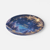 Zauberhafte Weihnachtszeit - goldene Schneeflocken Pappteller (Schrägansicht)