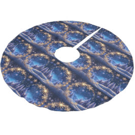 Zauberhafte Weihnachtszeit - goldene Schneeflocken Polyester Weihnachtsbaumdecke