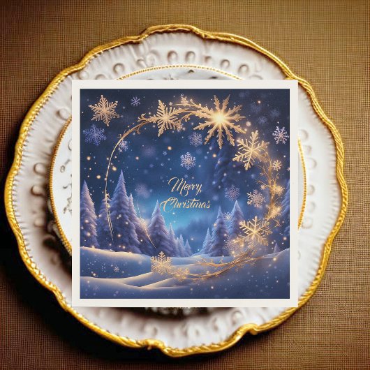 Zauberhafte Weihnachtszeit - goldene Schneeflocken Serviette