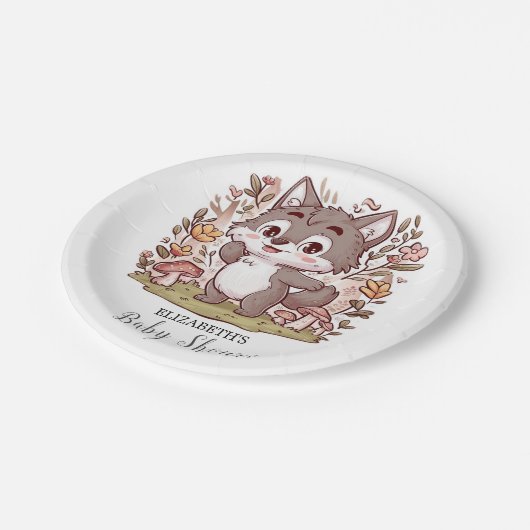 Zauberhafte Wolf-Babydusche Pappteller (Schrägansicht)