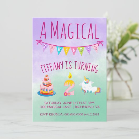 Zauberhafte zweijährige Geburtstagsparty Einladung (Stehend Vorderseite)