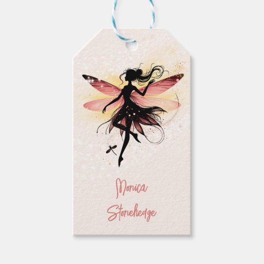 Zauberhafter Fee Silhouette Kindergeburtstag Geschenkanhänger (Vorderseite)