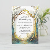 Zauberhafter Forest-Hochzeitsgoldrahmen Einladung (Stehend Vorderseite)
