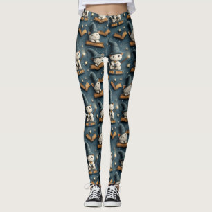 Zauberhafter Katzen-Strickmuster mit Büchern und S Leggings