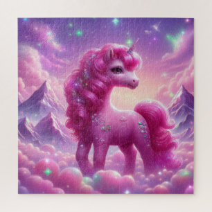 Zauberhafter lila und rosa Glitzer hell Einhorn Puzzle
