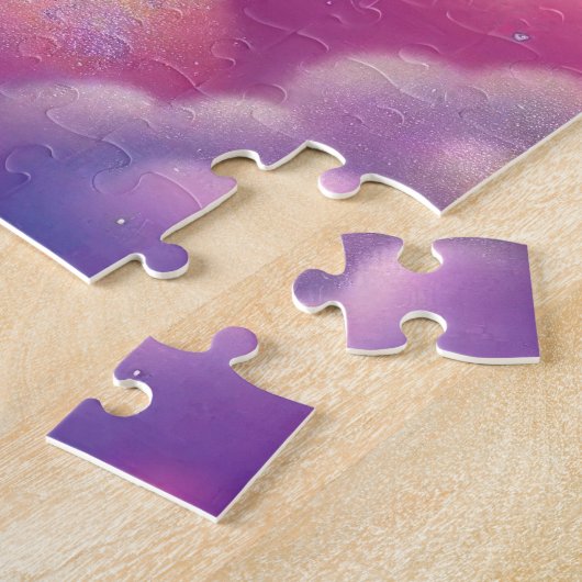 Zauberhafter lila und rosa Glitzer hell Einhorn Puzzle (Seite)