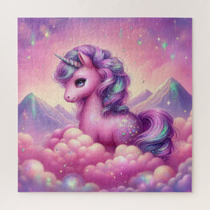 Zauberhafter lila und rosa Glitzer hell Einhorn Puzzle