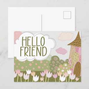 Zauberhafter märchenhafter Dorfgarten Postkarte