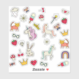 Zauberhafter Tag Katzen Kaninchen Einhorn Kinder Aufkleber