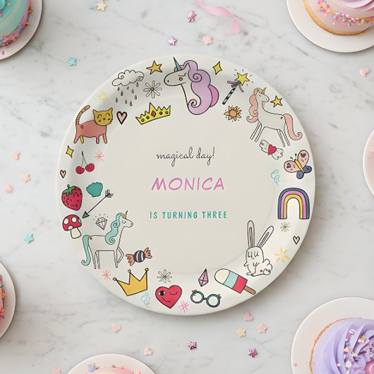 Zauberhafter Tag Katzen Kaninchen Einhorn Kinderge Pappteller