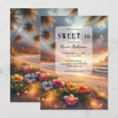 Zauberhafter Tropical Beach Hibiskus Sweet 16 Einladung (Vorne/Hinten)