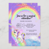 Zauberhafter, unikorener Regenbogen-Himmel glänzen Einladung (Vorne/Hinten)