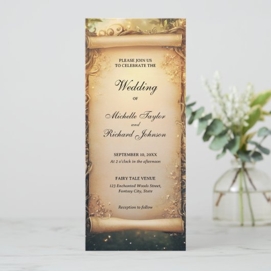 Zauberhafter Wald Fairy Tale Hochzeitscroll Einladung (Stehend Vorderseite)