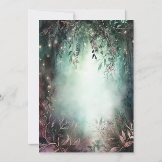 Zauberhafter Wald Gold Vines Mauve Magical Sweet 1 Einladung (Rückseite)