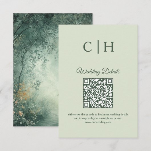 Zauberhafter Wald QR-Code Hochzeitseinlage Begleitkarte (Vorne/Hinten)