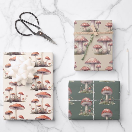 Zauberhafter Wald Toadstool Pilz Geschenkpapier Set (Vorderseite)