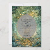 Zauberhafter Waldbaum Hochzeit Golden Einladung (Vorderseite)